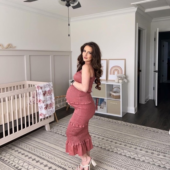 PinkBlush satin smocked bodycon midi dress nwot - Picture 12 of 15